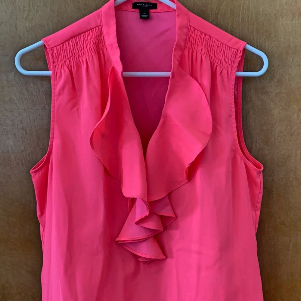 Ann Taylor NeonPink/Coral Ruffle Sleeveless Blouse